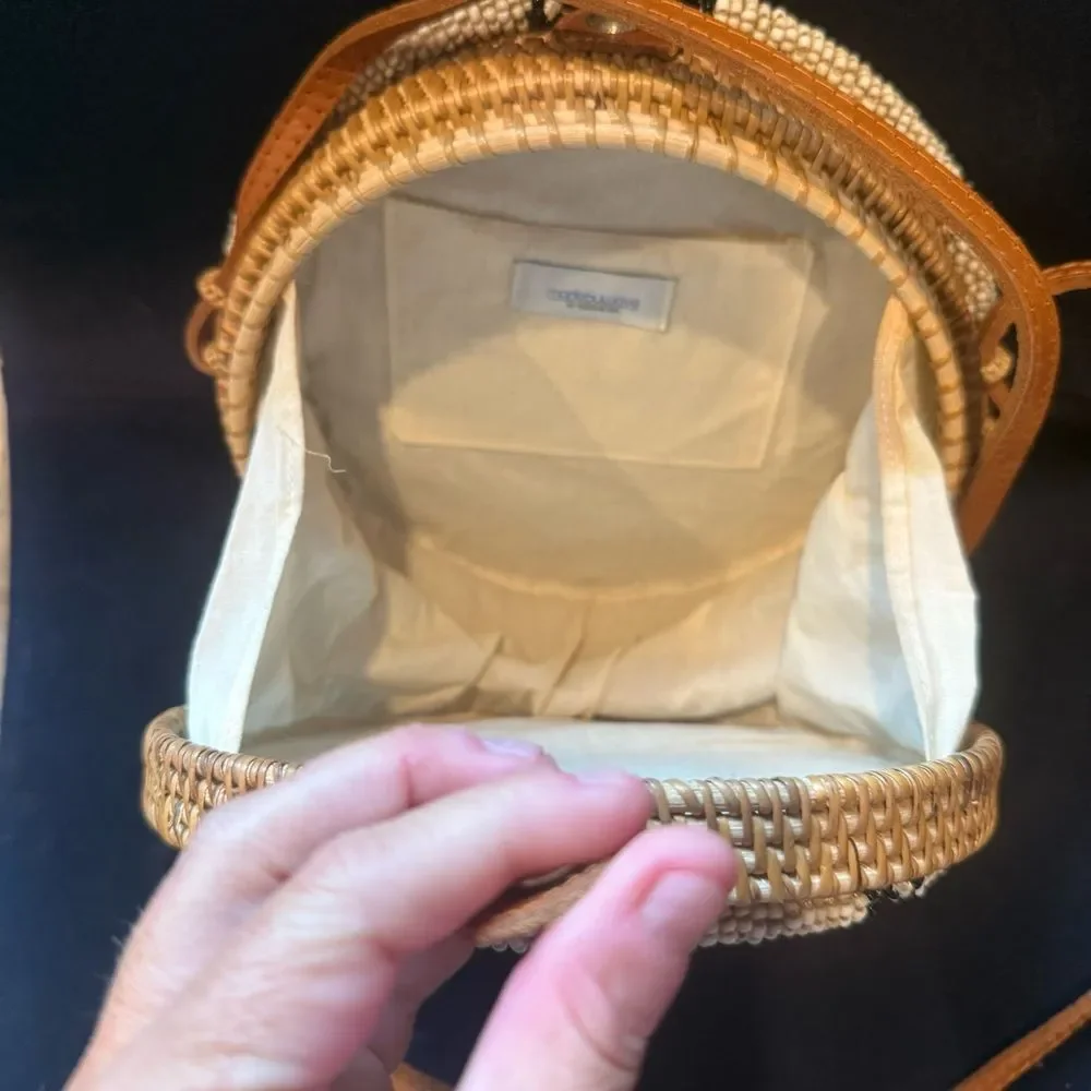 MadebyWave Viktoria Bakir Round Rattan Seed Bead Leather Resort Shoulder Bag
